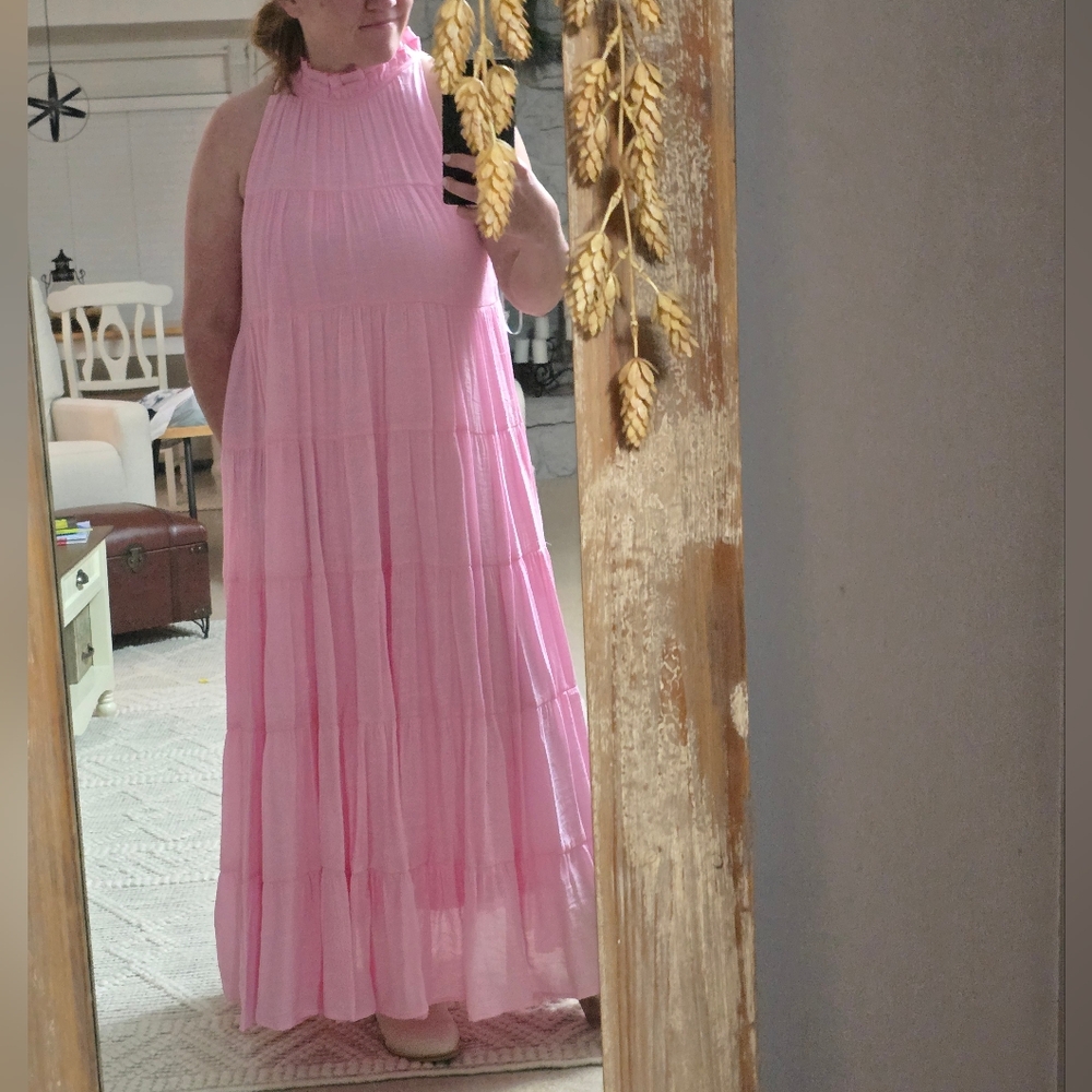 Entro, Pink Tiered Halter Maxi Dress, Large - Picture 12 of 16